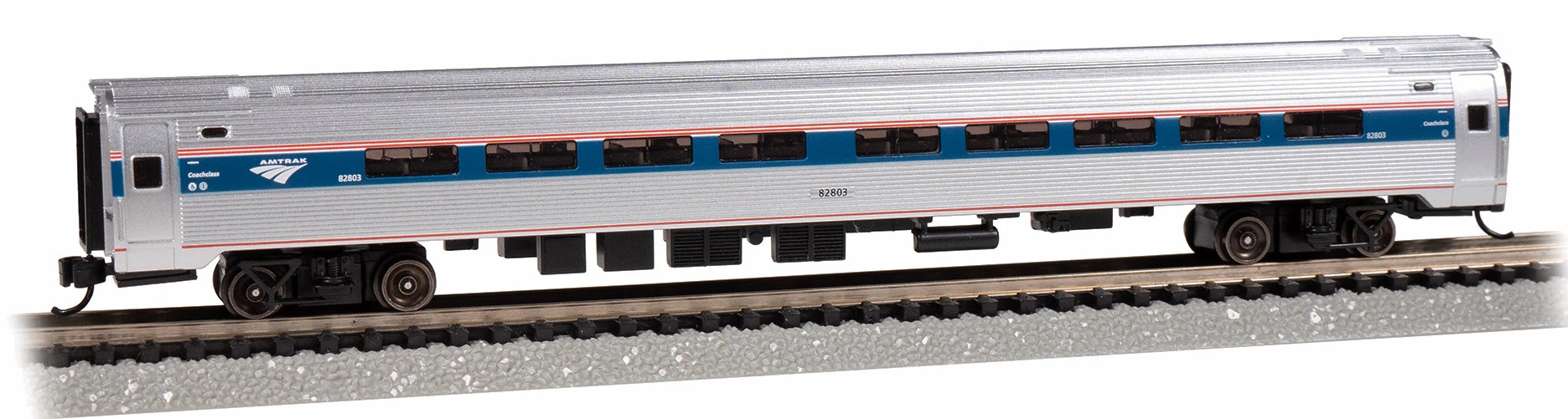 Bachmann N 14171 Budd Amfleet I Coach With Lighting, Amtrak (Phase VI) #82803 1 Bachmann N 14171 Budd Amfleet I Coach With Lighting, Amtrak (Phase VI) #82803