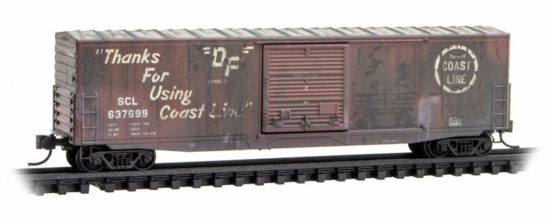 Micro-Trains N 18044320 Weathered 50' Standard Box Car With No Roofwalk And Short Ladders, Seaboard Coast Line (ex-ACL) 1 Micro-Trains N 18044320 Weathered 50' Standard Box Car With No Roofwalk And Short Ladders, Seaboard Coast Line (ex-ACL)