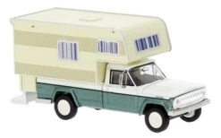 Brekina HO 19837 1968 Jeep Gladiator B Pickup Truck With Camper Body, Green/White