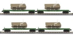 MTH RailKing O 30-70120 4-Car Flat Car With M270 Rocket Launcher Vehicle Set, US Army