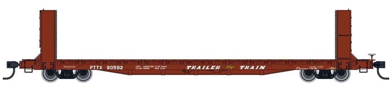 Walthers Mainline HO 910-5820 60' Bulkhead Flat Car, Trailer Train (Brown) #90593 1 Walthers Mainline HO 910-5820 60' Bulkhead Flat Car, Trailer Train (Brown) #90593