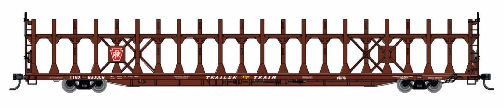 Walthers Mainline HO 910-8024 89' Flat Car With Bi-Level Open Auto Rack, Pennsylvania Railroad/Trailer Train #930036 1 Walthers Mainline HO 910-8024 89' Flat Car With Bi-Level Open Auto Rack, Pennsylvania Railroad/Trailer Train #930036