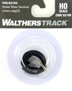 Walthers Track HO 948-83103 Nickel Silver Terminal Joiners For Codes 83/100 Track With Black 22G Wire (2)