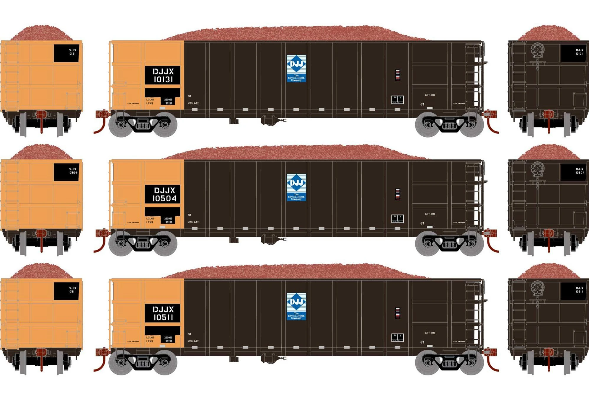 Athearn N 3874 Thrall High Side Gondolas With Loads, DJJX #1 (3) 1 Athearn N 3874 Thrall High Side Gondolas With Loads, DJJX #1 (3)