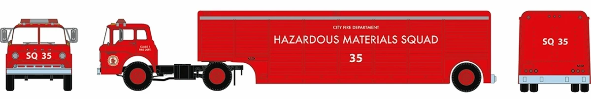Athearn HO 92464 Ford C Truck With Hazmat Trailer, City Fire Department SQ35 1 Athearn HO 92464 Ford C Truck With Hazmat Trailer, City Fire Department SQ35