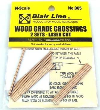 Blair Line N 065 Laser-Cut Wood Grade 2-Lane Crossings (2 Sets) 1 Blair Line N 065 Laser-Cut Wood Grade 2-Lane Crossings (2 Sets)