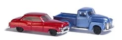 Busch N 1950s Chevy Pickup And Buick 2-Door Set (Metallic Blue Truck, Metallic Red Car)