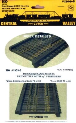 Central Valley Model Works HO 1909-8 Code 70/83 Bridge Ties With 25' Stringers