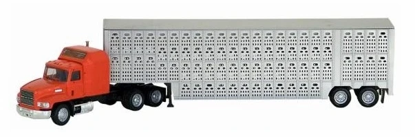 Herpa HO 006349-R Mack CH 613 Red Tractor With Silver Cattle Trailer 1 Herpa HO 006349-R Mack CH 613 Red Tractor With Silver Cattle Trailer