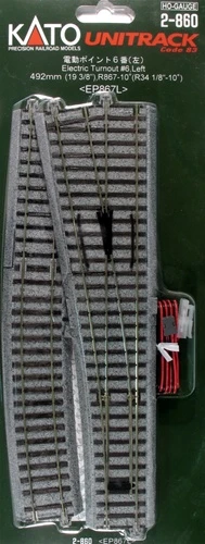 Kato HO 2860 Unitrack #6 492mm (19 3/8") Remote Left Turnout With 867mm (34 1/8") Radius Curve