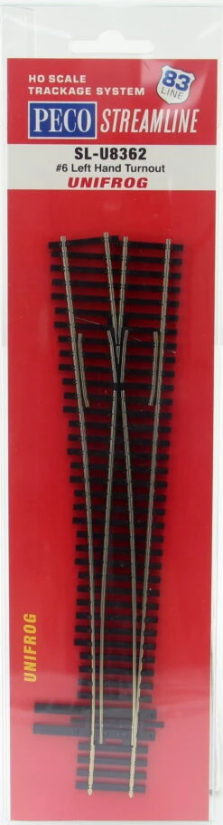 Peco HO SLU8362 North American-Style Code 83 Unifrog #6 Left Hand Turnout