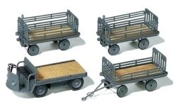 Preiser HO 17122 Electric Cart With Trailers, Gray