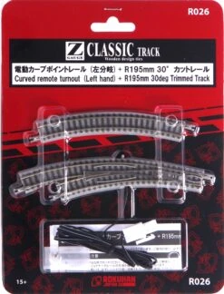 Rokuhan Z R026 Left Hand Curved Remote Turnout With R195 30-Degree Trimmed Track