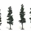 Woodland Scenics TR1561 Ready Made Conifer Green, 4" To 6" (4)